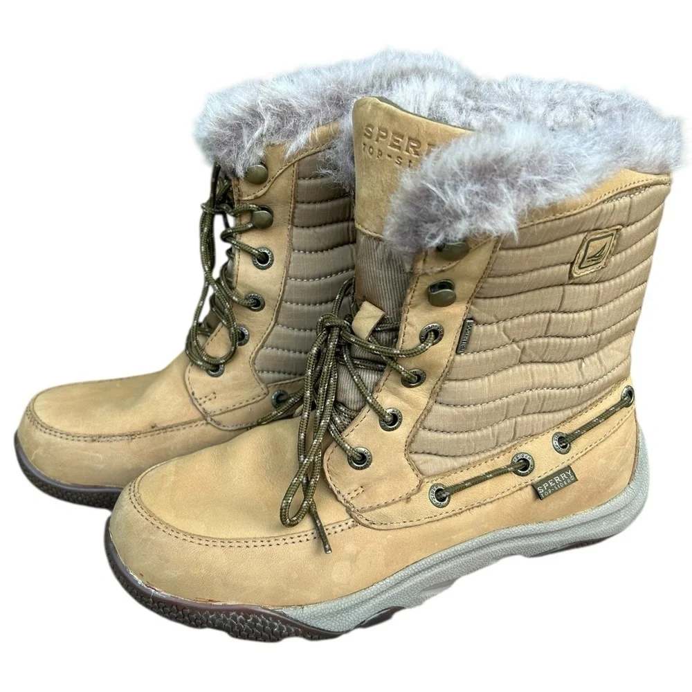 SPERRY WOMEN'S WINTER HARBOR BOOT Brown 6.5 Lace Up Ankle Winter Fur Waterproof